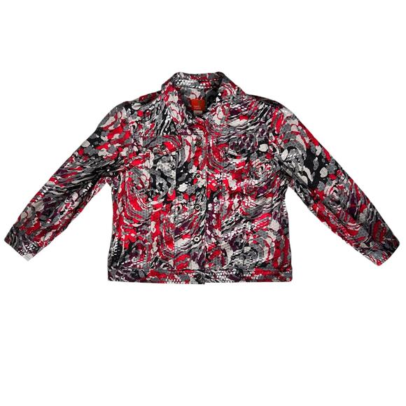 Shiny Abstract Print Jacket Womens Sz 14 Red Purple Black Bling Going Out Party - Picture 5 of 14